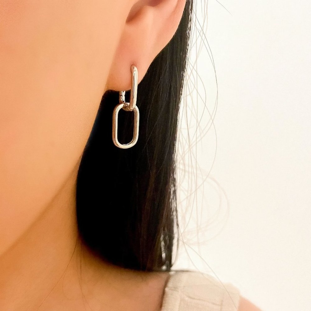 925 Sterling Silver Link Earrings Dangle Chain Earrings Minimalist Earrings - Picture 5 of 8